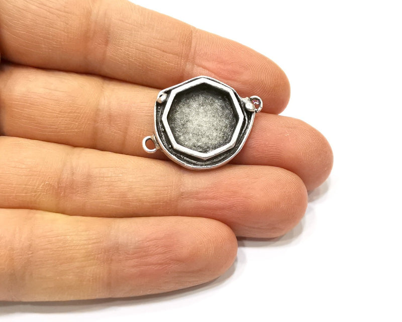 Silver Pendant Blank Mosaic Base Blank inlay Blank Necklace Blank Resin Blank Antique Silver Plated Brass ( 15x15mm Octagonal blank)  G16465