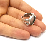 Silver Ring Setting Resin Ring Blank Cabochon Base inlay Ring Mounting Adjustable Ring Base Bezel (15 mm)Antique Silver Plated Brass  G16466
