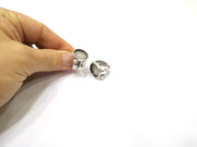 Silver Ring Setting Resin Ring Blank Cabochon Base inlay Ring Mounting Adjustable Ring Base Bezel (15 mm)Antique Silver Plated Brass  G16466