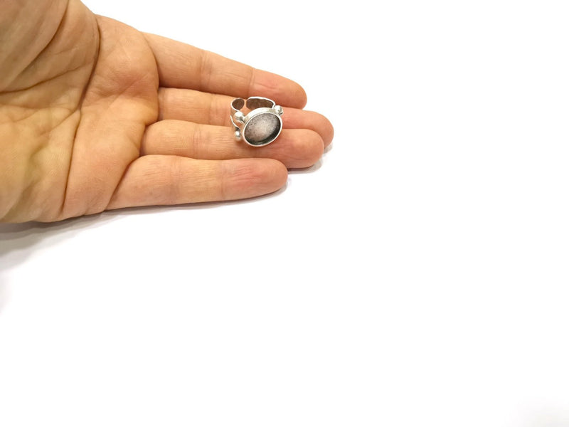 Silver Ring Setting Resin Ring Blank Cabochon Base inlay Ring Mounting Adjustable Ring Base Bezel (15 mm)Antique Silver Plated Brass  G16466