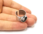 Silver Ring Setting Resin Ring Blank Cabochon Base inlay Ring Mounting Adjustable Ring Base Bezel (12 mm)Antique Silver Plated Brass  G16467