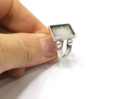 Silver Ring Setting Resin Ring Blank Cabochon Base inlay Ring Mounting Adjustable Ring Bezel (15x15mm)Antique Silver Plated Brass  G16471
