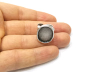 Silver Ring Setting Resin Ring Blank Cabochon Base inlay Ring Mounting Adjustable Ring Bezel (18x15mm)Antique Silver Plated Brass  G16473