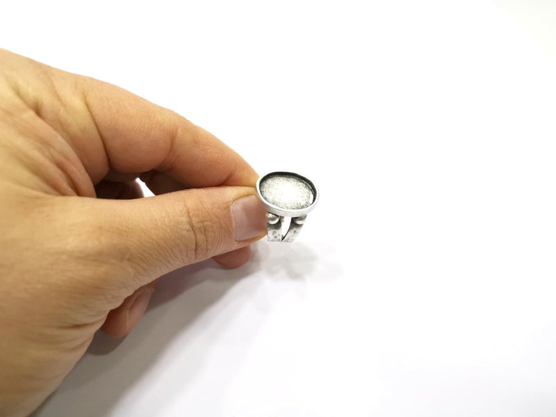 Silver Ring Setting Resin Ring Blank Cabochon Base inlay Ring Mounting Adjustable Ring Bezel (18x15mm)Antique Silver Plated Brass  G16473