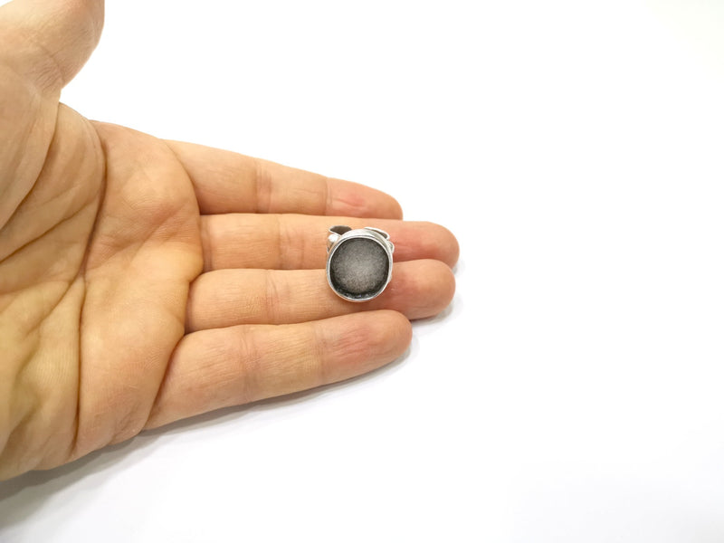 Silver Ring Setting Resin Ring Blank Cabochon Base inlay Ring Mounting Adjustable Ring Bezel (18x15mm)Antique Silver Plated Brass  G16473