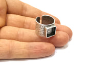 3 pcs Silver Ring Setting Resin Ring Blank Cabochon Base inlay Mounting Adjustable Ring Bezel (10x10mm)Antique Silver Plated Brass  G16476