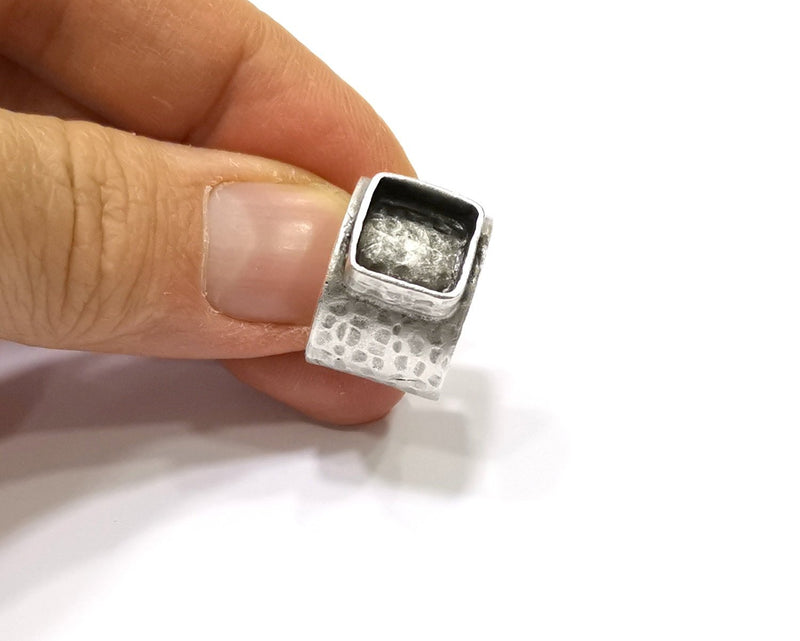 3 pcs Silver Ring Setting Resin Ring Blank Cabochon Base inlay Mounting Adjustable Ring Bezel (10x10mm)Antique Silver Plated Brass  G16476