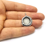 3 Silver Pendant Blank Mosaic Base Blank inlay Blank Necklace Blank Resin Blank Antique Silver Plated Brass ( 15mm round blank)  G16477