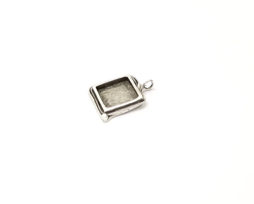 Silver Pendant Blank Mosaic Base Blank inlay Blank Necklace Blank Resin Blank Antique Silver Plated Brass ( 15x15mm square blank)  G16478