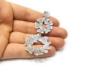 Flower Pendant Antique Silver Plated Brass Three piece and connected with the ring (71x33mm) G16480