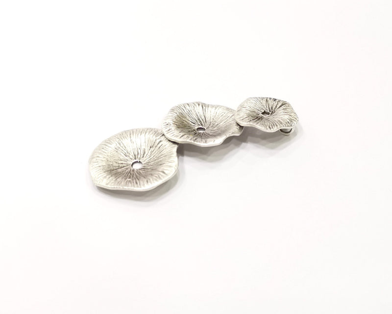 Flower Pendant Antique Silver Plated Brass Three piece and connected with the ring (61x25mm) G16481