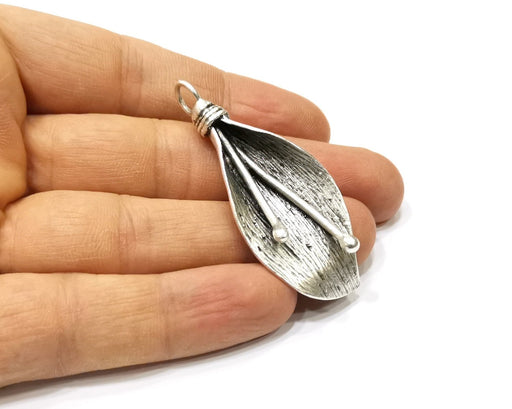 Flower Pendant Antique Silver Plated Brass (57x24mm) G16483