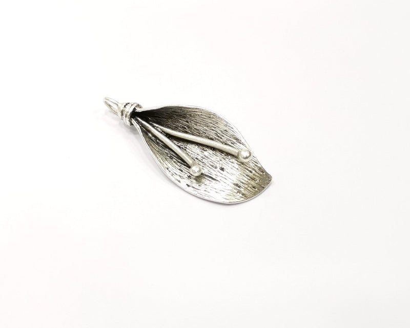 Flower Pendant Antique Silver Plated Brass (57x24mm) G16483