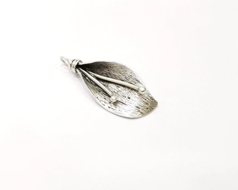 Flower Pendant Antique Silver Plated Brass (57x24mm) G16483