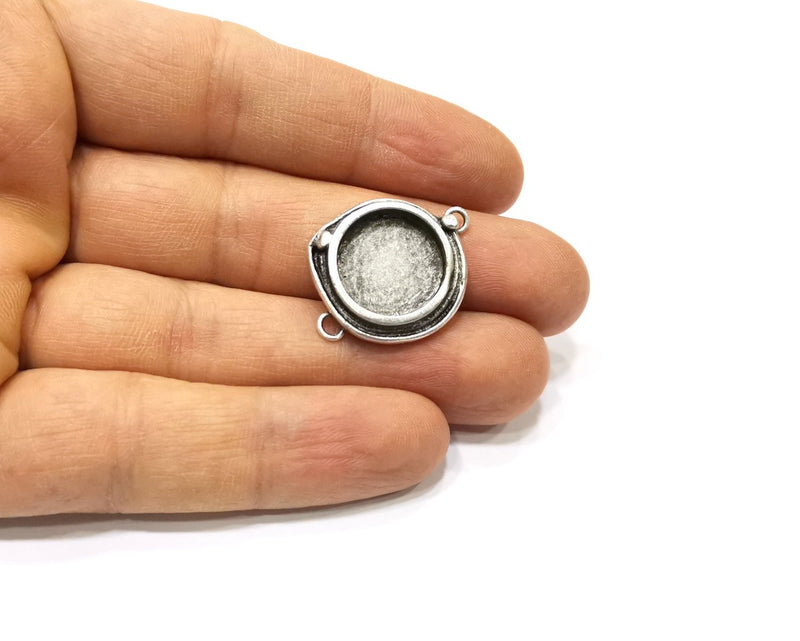 Silver Pendant Blank Mosaic Base Blank inlay Blank Necklace Blank Resin Blank Antique Silver Plated Brass ( 15mm round blank)  G17684