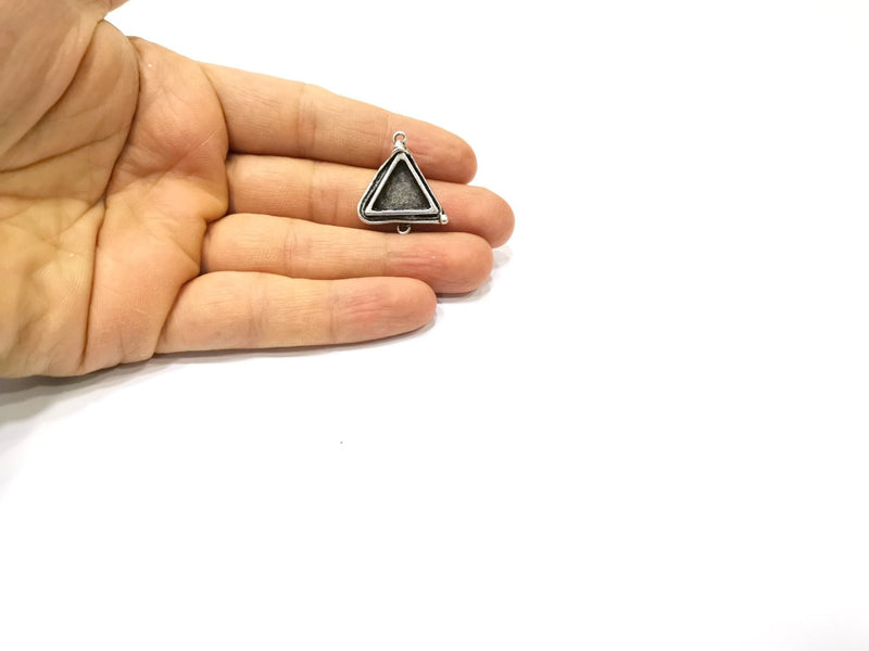 Silver Pendant Blank Mosaic Base Blank inlay Blank Necklace Blank Resin Blank Antique Silver Plated Brass ( 15x15mm triangle blank)  G16485