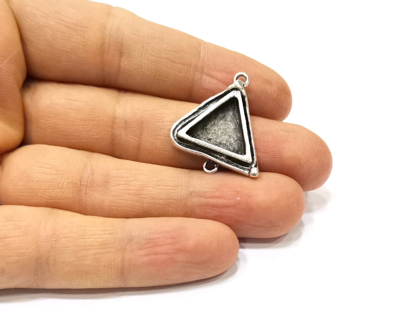 Silver Pendant Blank Mosaic Base Blank inlay Blank Necklace Blank Resin Blank Antique Silver Plated Brass ( 15x15mm triangle blank)  G16485