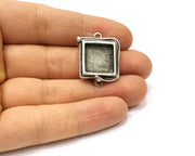 Silver Pendant Blank Mosaic Base Blank inlay Blank Necklace Blank Resin Blank Antique Silver Plated Brass ( 15x15mm square blank)  G16486