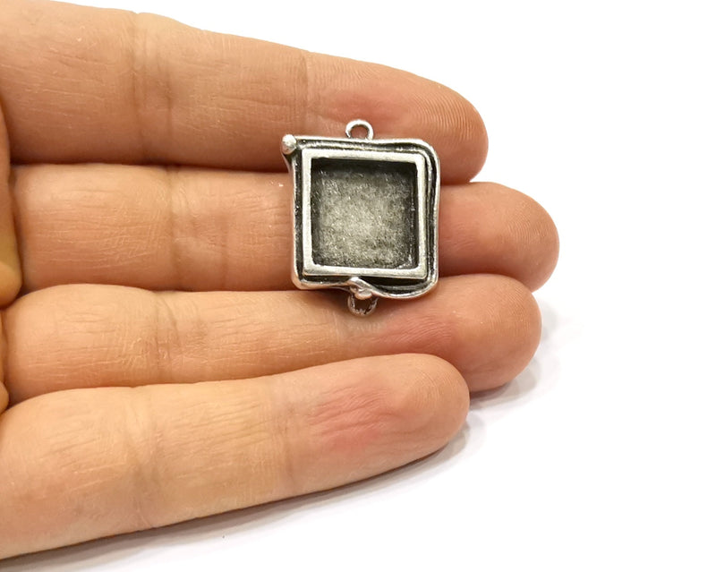 Silver Pendant Blank Mosaic Base Blank inlay Blank Necklace Blank Resin Blank Antique Silver Plated Brass ( 15x15mm square blank)  G16486