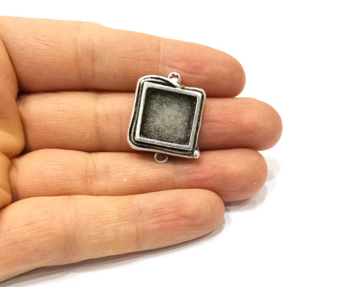 Silver Pendant Blank Mosaic Base Blank inlay Blank Necklace Blank Resin Blank Antique Silver Plated Brass ( 15x15mm square blank)  G16486