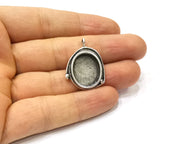Silver Pendant Blank Mosaic Base Blank inlay Blank Necklace Blank Resin Blank Antique Silver Plated Brass ( 18x15mm oval blank)  G16487