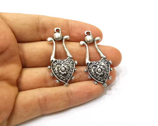 2 Silver Charms Antique Silver Plated Charms (43x20mm)  G16488