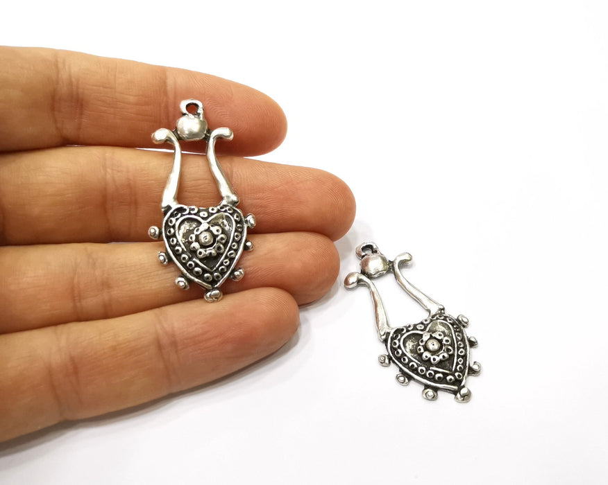 2 Silver Charms Antique Silver Plated Charms (43x20mm)  G16488