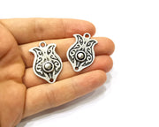 2 Silver Charms Antique Silver Plated Charms (32x21mm)  G16489