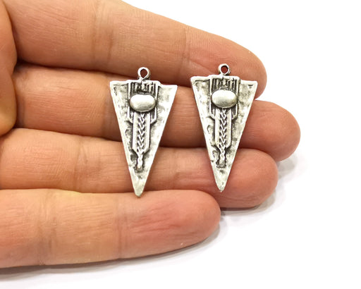 2 Silver Charms Antique Silver Plated Charms Double sided (35x18mm)  G16491