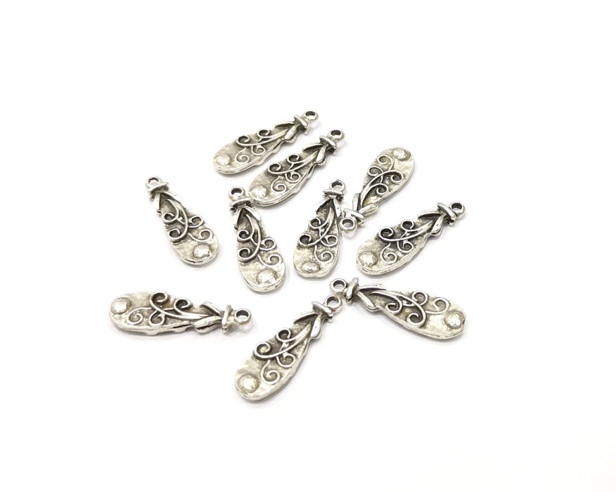 6 Silver Charms Antique Silver Plated Charms Double sided (25x8mm)  G16494