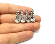 6 Silver Charms Antique Silver Plated Charms Double sided (25x8mm)  G16494
