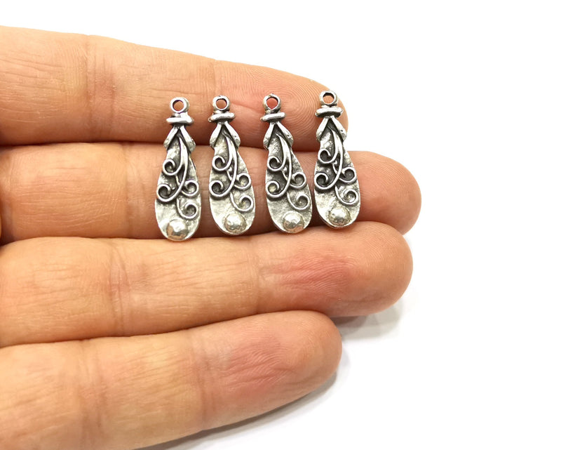 6 Silver Charms Antique Silver Plated Charms Double sided (25x8mm)  G16494