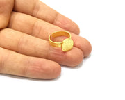 Gold Ring Blank Setting Cabochon Base Ring Hammered Mounting Adjustable Ring Bezel (11mm blank ) Gold Plated Metal G16503