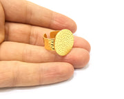 Gold Ring Blank Setting Cabochon Base Ring Hammered Mounting Adjustable Ring Bezel (22mm blank ) Gold Plated Metal G16505