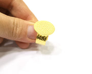 Gold Ring Blank Setting Cabochon Base Ring Hammered Mounting Adjustable Ring Bezel (22mm blank ) Gold Plated Metal G16505