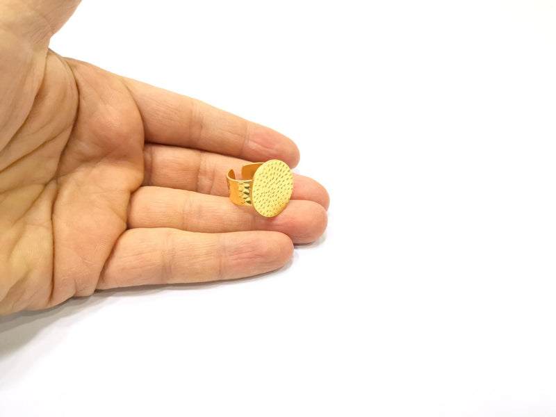 Gold Ring Blank Setting Cabochon Base Ring Hammered Mounting Adjustable Ring Bezel (22mm blank ) Gold Plated Metal G16505