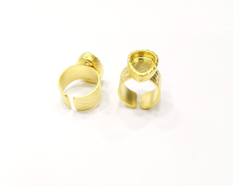 Gold Ring Blank Setting Cabochon Base inlay Ring Hammered Mounting Adjustable Ring Bezel (14x10mm blank ) Gold Plated Metal G16510