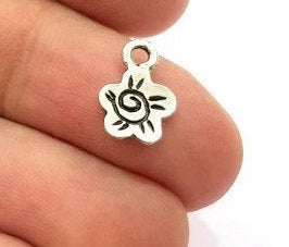 40 Flower Charm Silver Charms Antique Silver Plated Metal (13x8mm) G12820