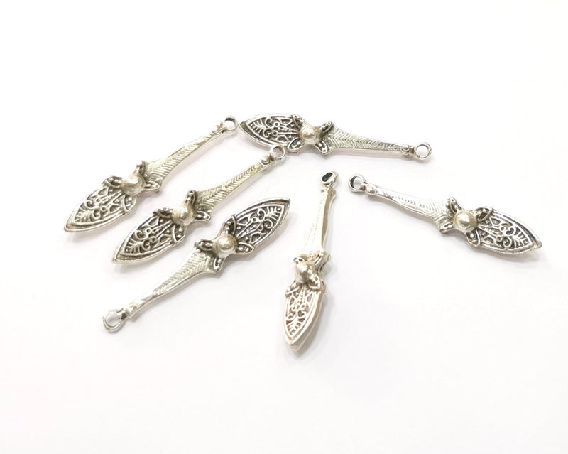6 Silver Charms Antique Silver Plated Charms Double sided (36x7mm)  G16520