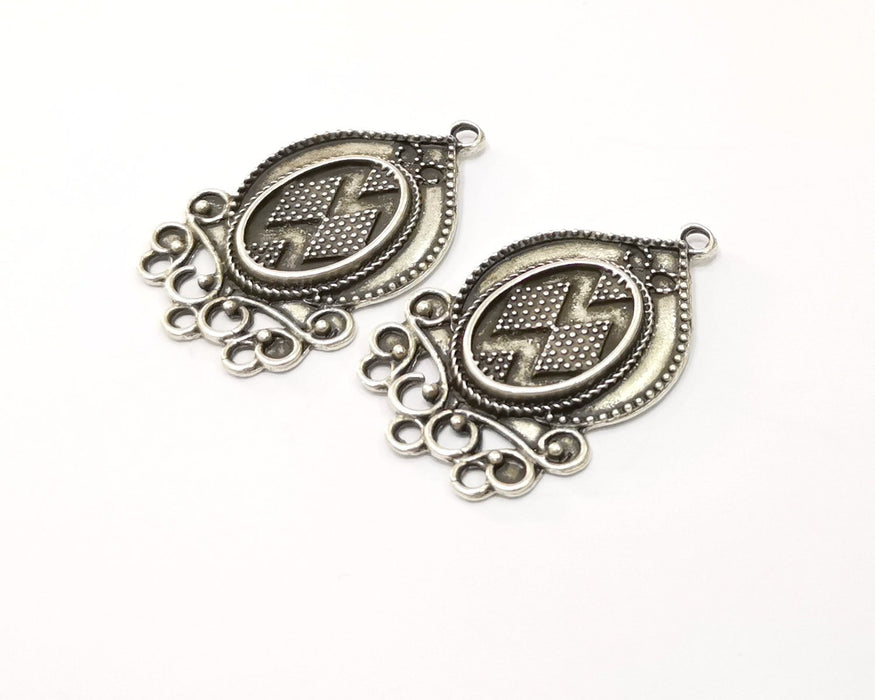 2 Silver Charms Connector Antique Silver Plated Charms (44x28mm)  G16522