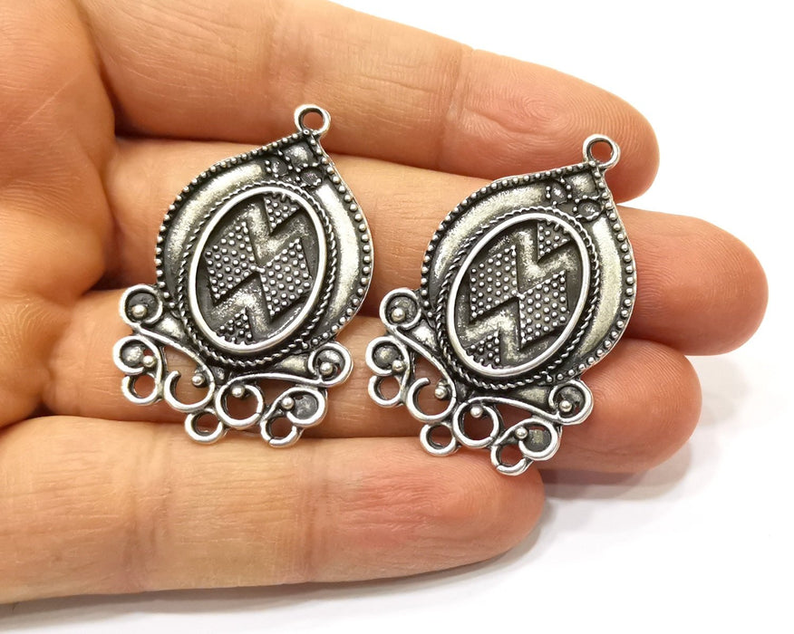 2 Silver Charms Connector Antique Silver Plated Charms (44x28mm)  G16522