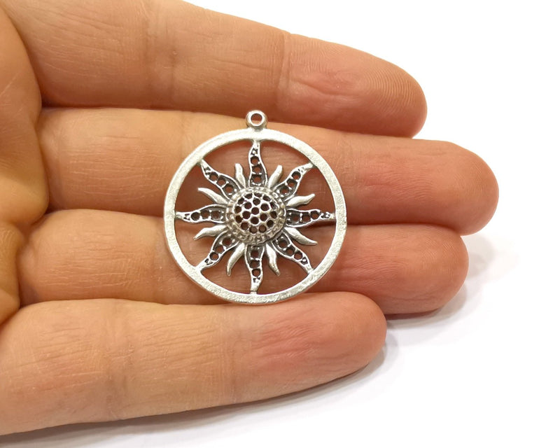 2 Sun Charms Antique Silver Plated Charms (31mm)  G16524