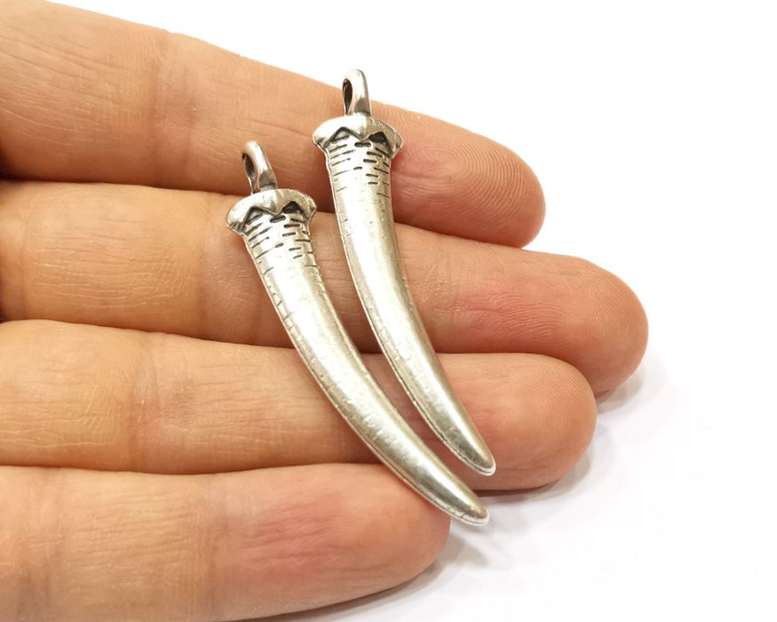 2 Tusk Charms Antique Silver Plated Charms (53x12mm)  G16525