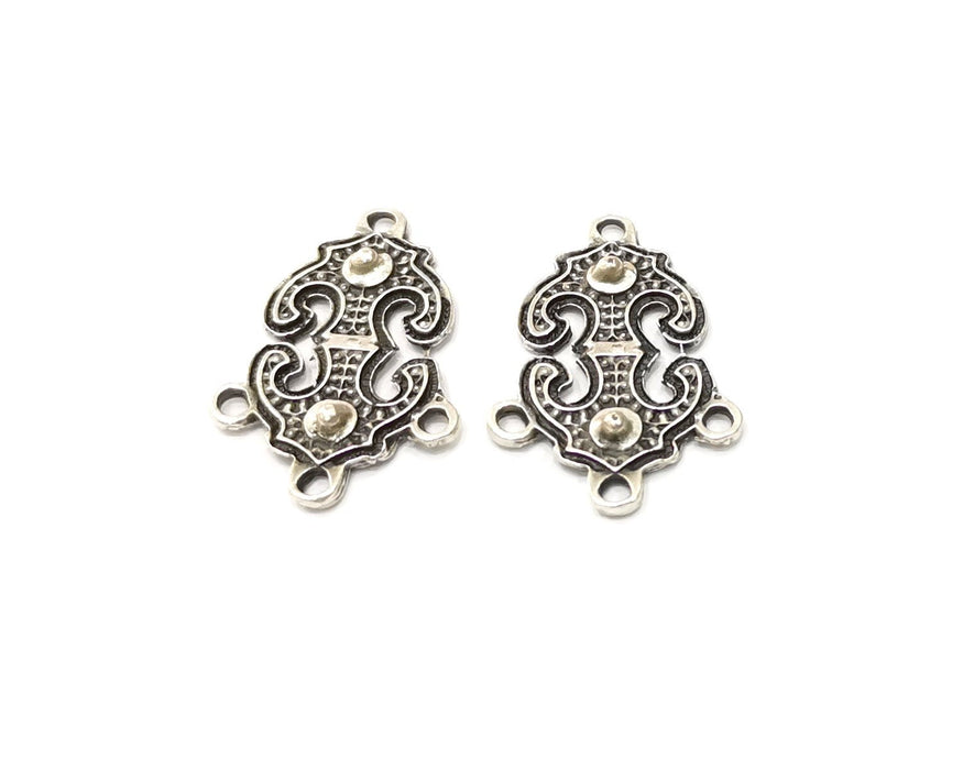 2 Silver Charms Connector Antique Silver Plated Charms (36x23mm)  G16526