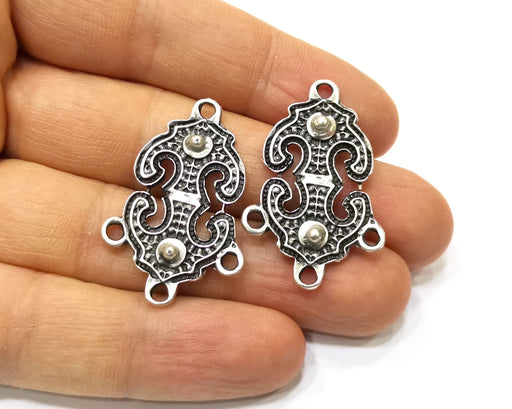 2 Silver Charms Connector Antique Silver Plated Charms (36x23mm)  G16526