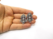 2 Silver Charms Connector Antique Silver Plated Charms (36x23mm)  G16526