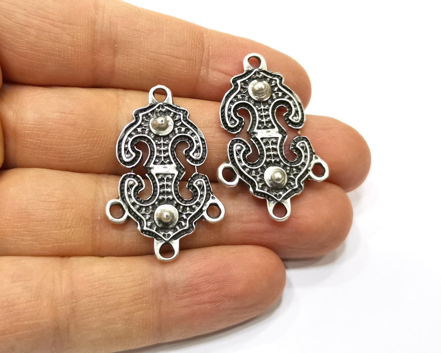 2 Silver Charms Connector Antique Silver Plated Charms (36x23mm)  G16526