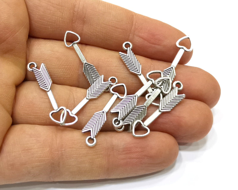 10 Heart Arrow Charms Antique Silver Plated Charms (24x5mm)  G16528