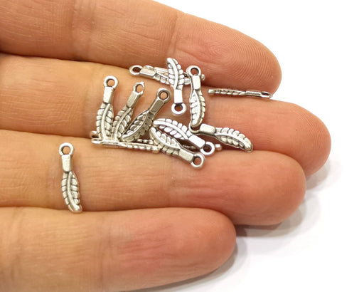20 Leaf Charms Antique Silver Plated Charms (15x4mm)  G16543
