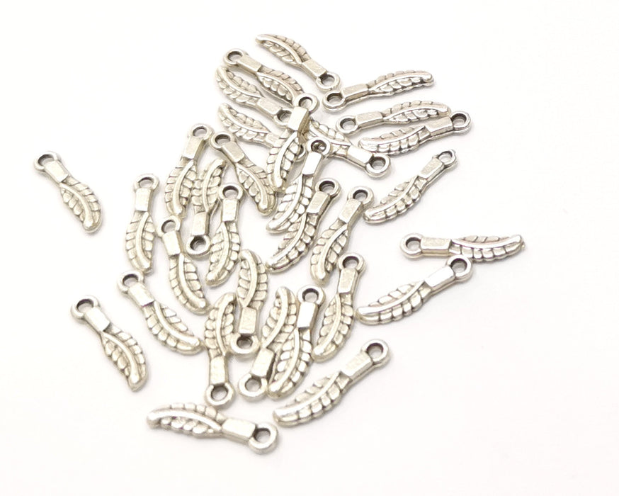 20 Leaf Charms Antique Silver Plated Charms (15x4mm)  G16543